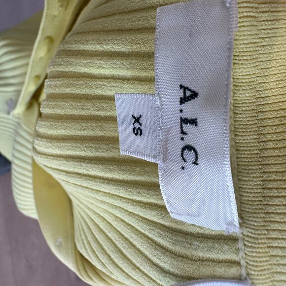 A.L.C. Lemon Yellow Ribbed Polo Sweater XS Bodycon Flared Sleeve Designer $325 - Picture 13 of 13
